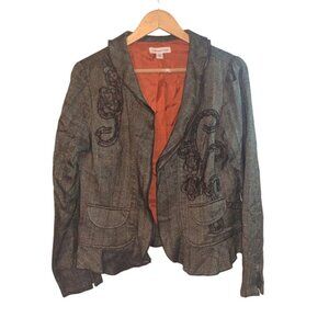 Coldwater Creek Brown Floral Wool Acrylic Blend Boho Casual Blazer Jacket Sz 10